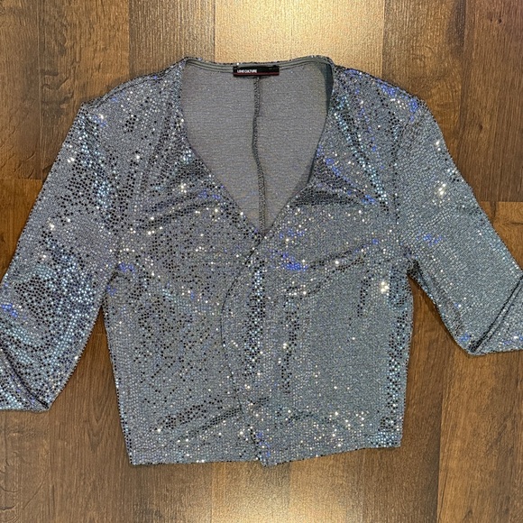 Love Culture Sparkling Silver Sequin Cropped Jacket / Cardigan (small, see ad) - Picture 4 of 14